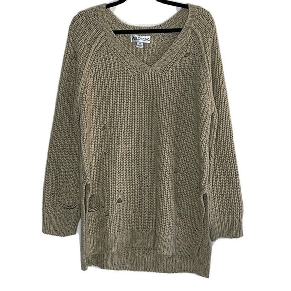 WILDFOX Couture Dusk Tunic  Brown Distressed Oversized Sweater Size M‎ - Picture 1 of 9